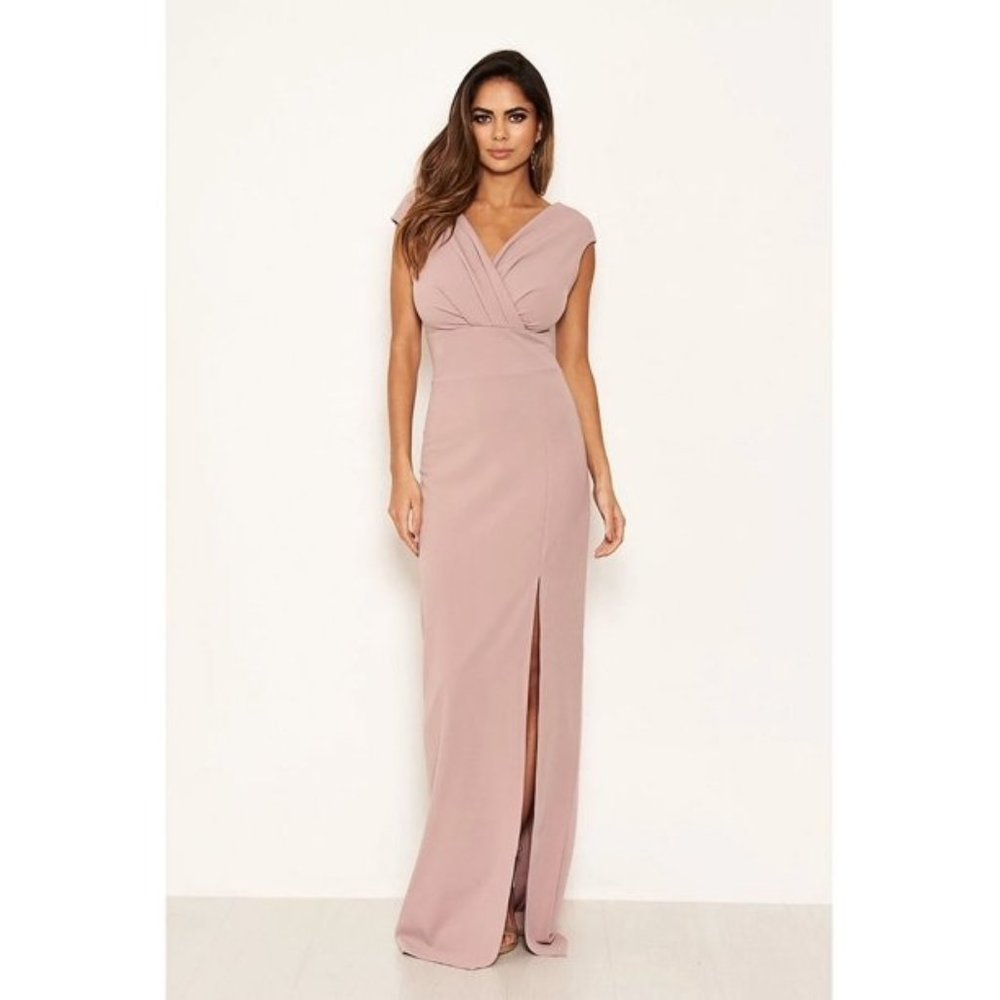 AX PARIS Women's Wrap V-Neck Slit Maxi Dress Mushroom Size 6
